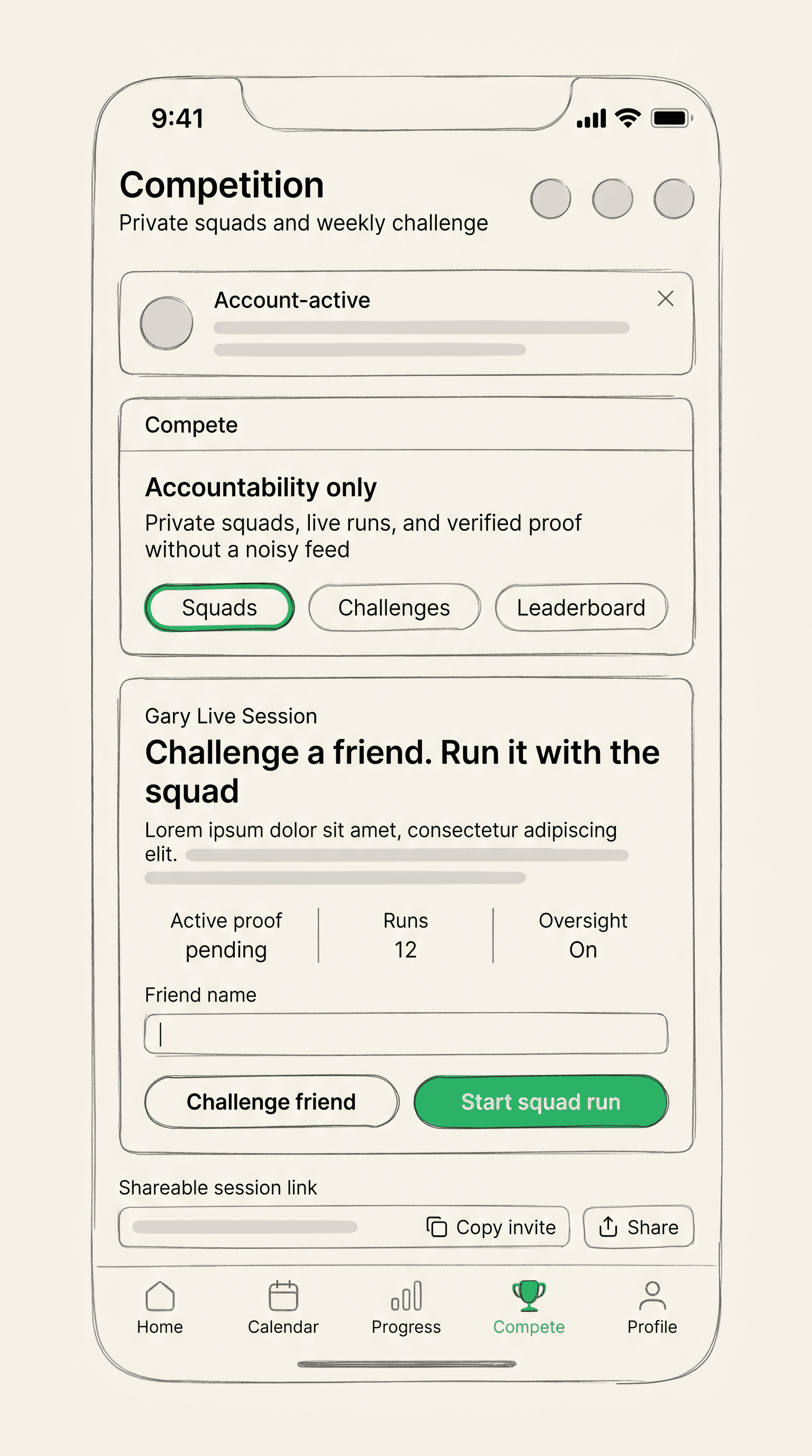 Compete wireframe sketch