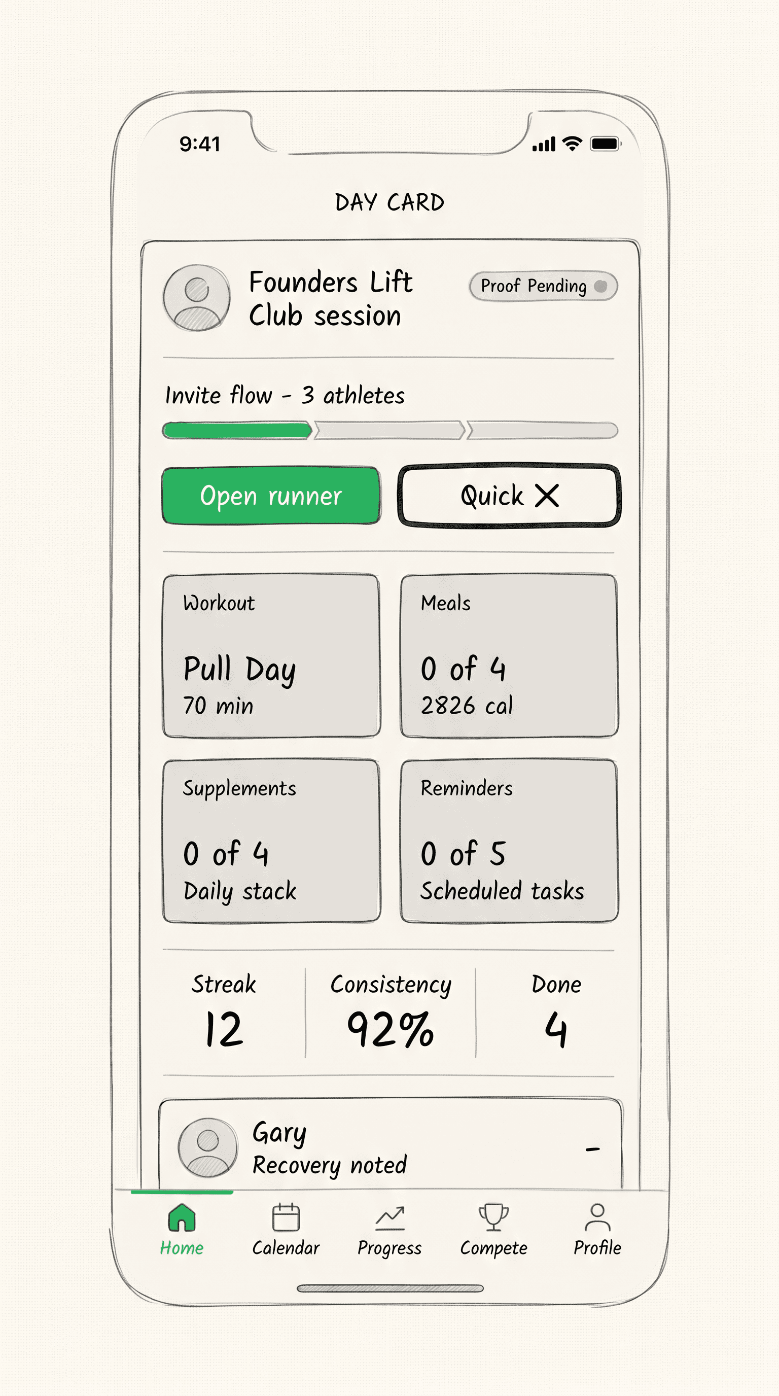 Day card wireframe sketch