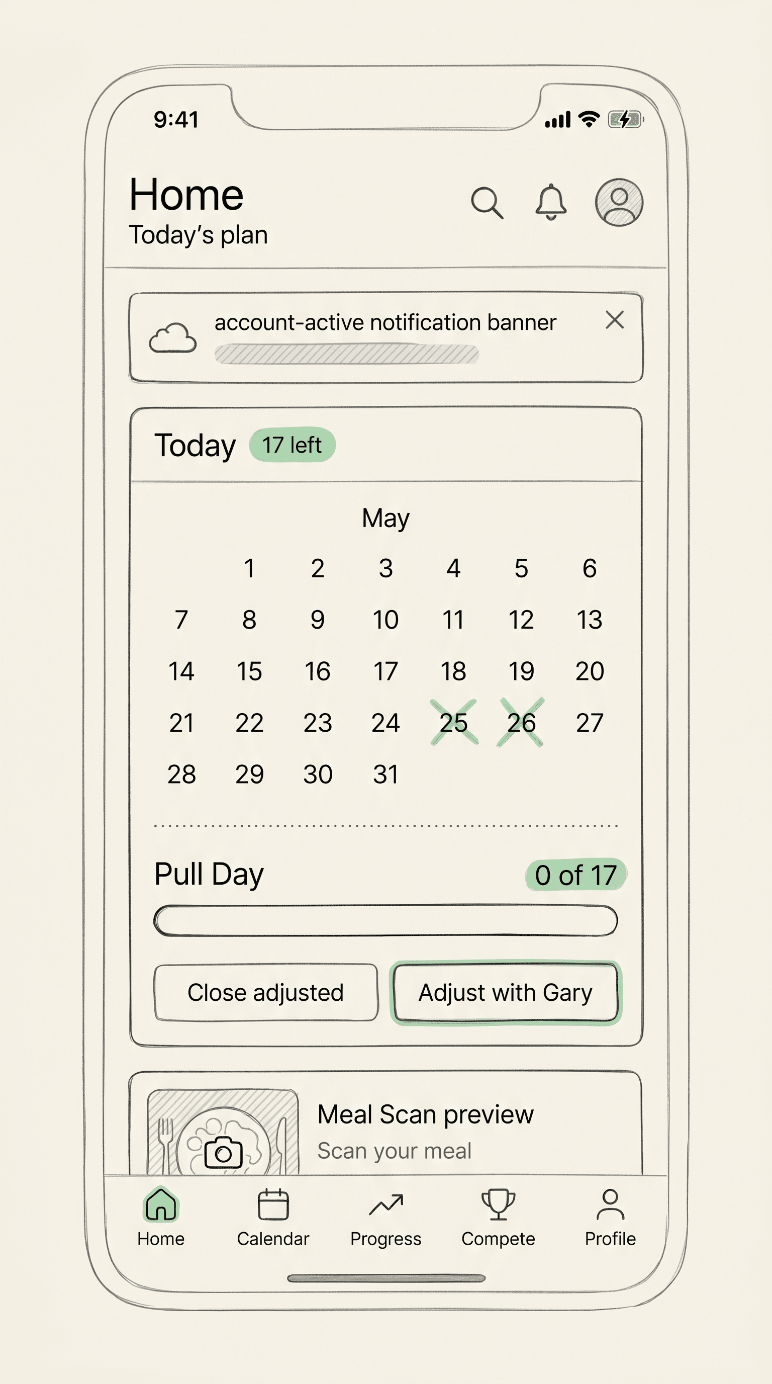 Home wireframe sketch